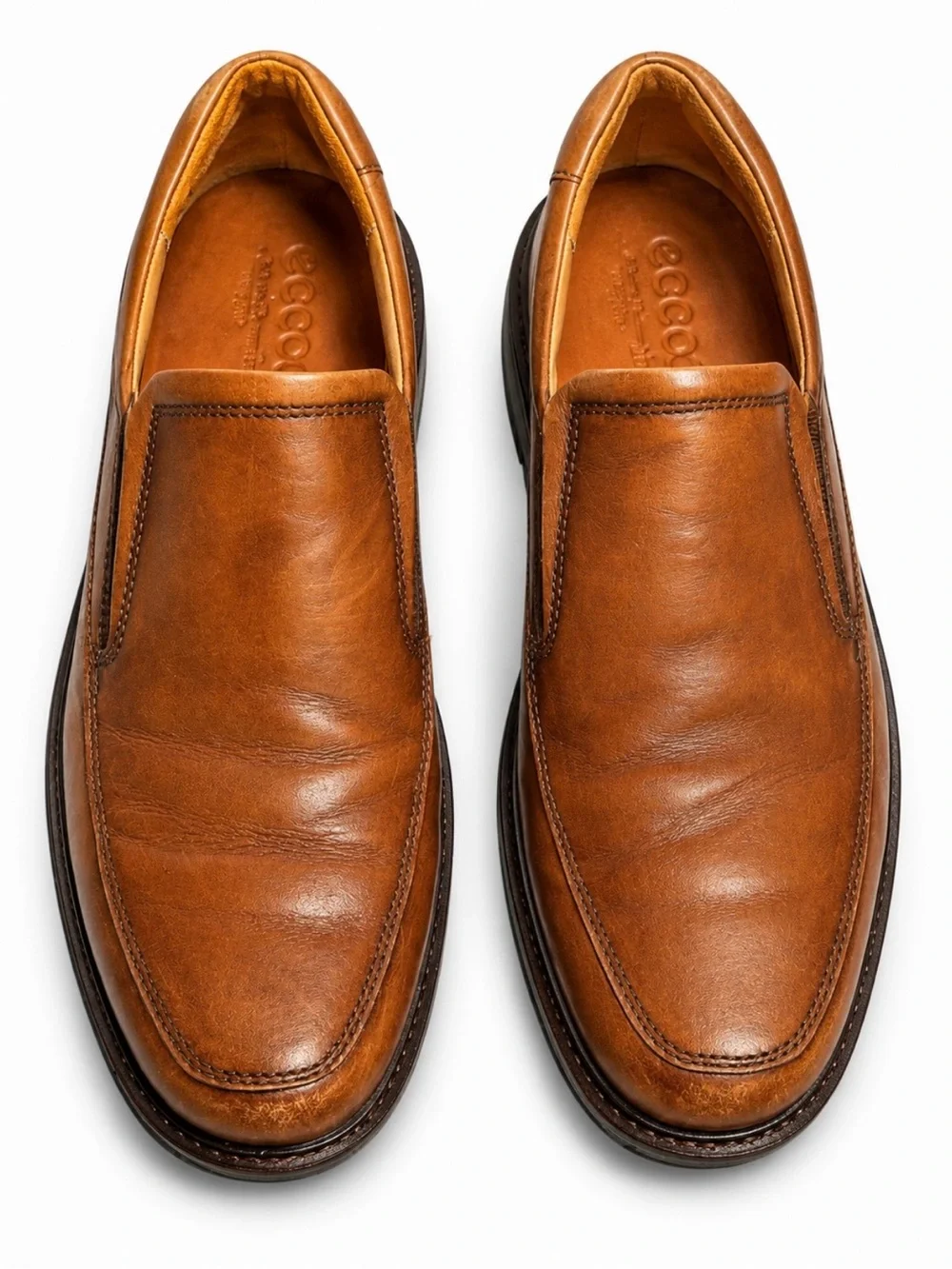 💥ECCO Helsinki Apron Toe Leather Slip On Comfort Loafers Cognac Men’s 9💛